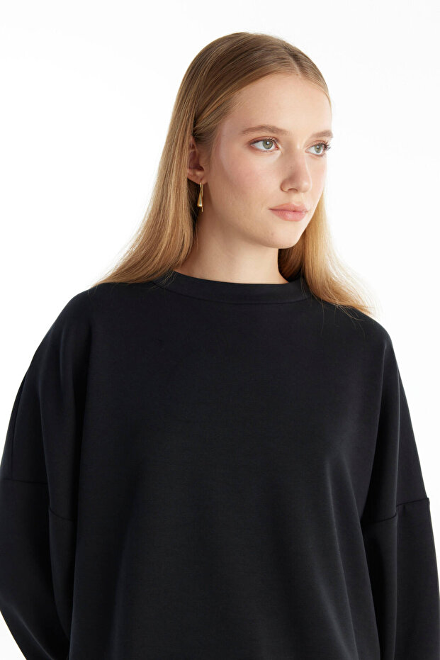 SİYAH BALON FORML DÖKÜMLÜ SWEATSHİRT - 5