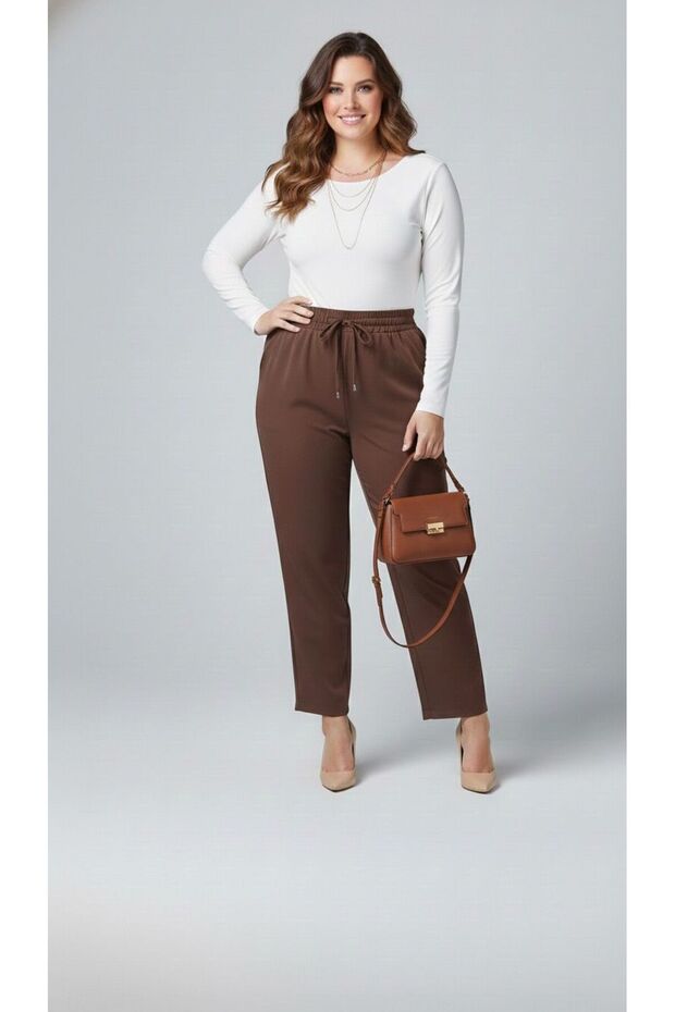 Women's Plus Size Elastic Waist High Waist Double Crepe Trousers 6303-25