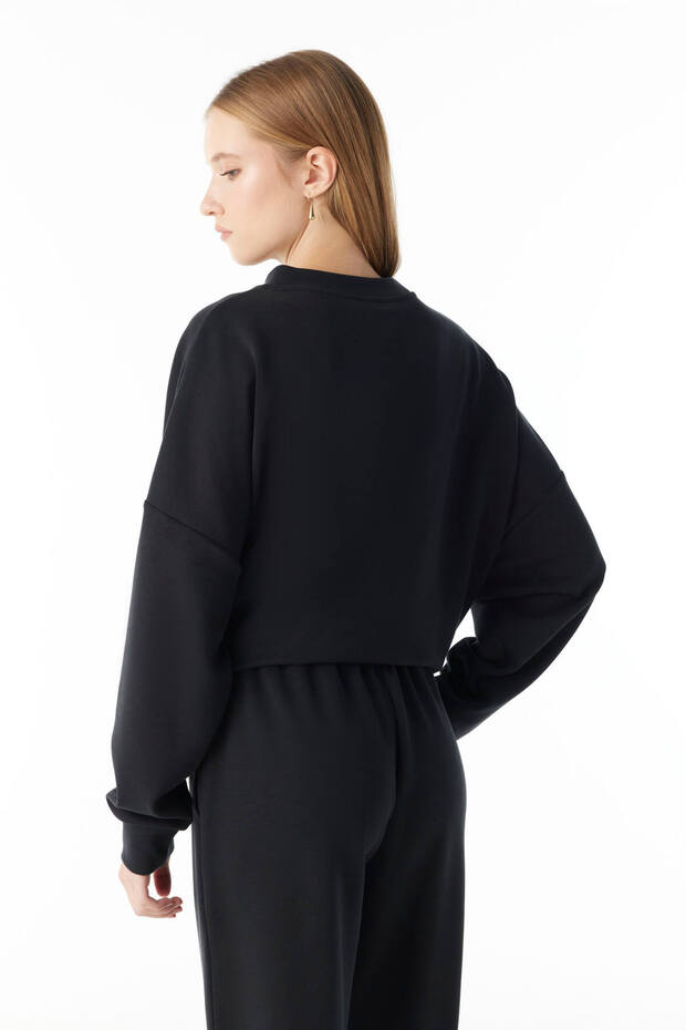 SİYAH BALON FORML DÖKÜMLÜ SWEATSHİRT - 4