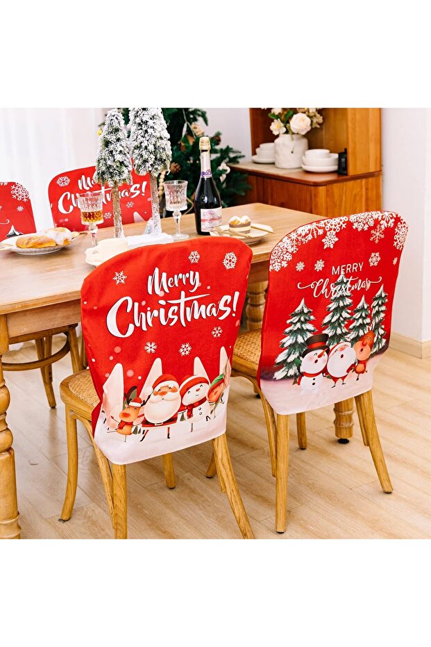 4 Pcs Christmas Chair Back Covers, Red and White
