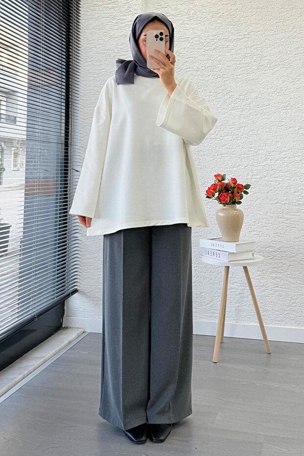 Volan Kol Basic Oversize Tunik – Ekru - 3