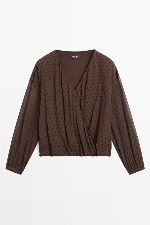 Flowing polka dot wrap blouse - 5