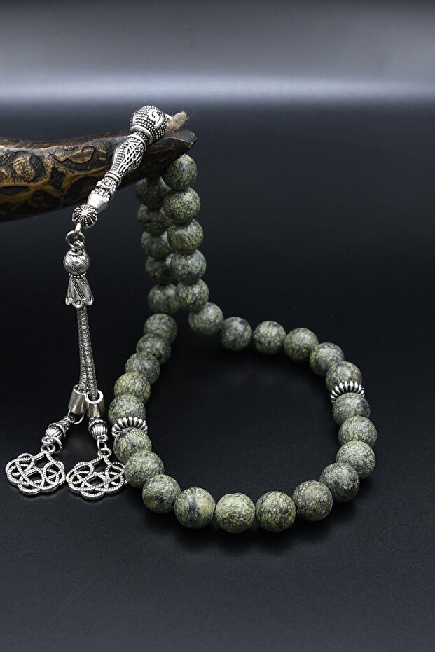 Zebercet Stone 33-Piece Prayer Beads with Metal Tassels 10mm Sphere Cut 902445