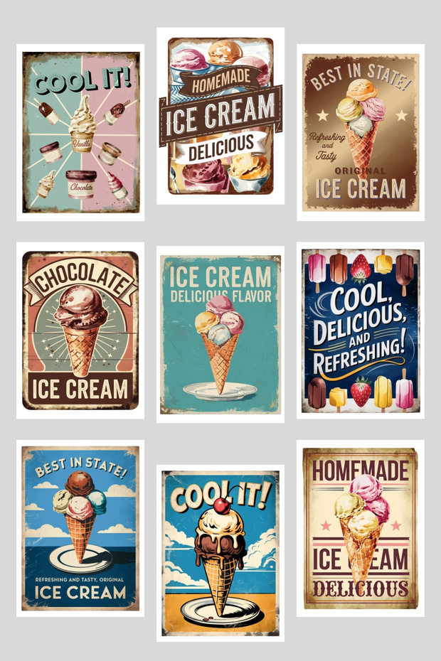 Vintage Ice Cream Themed 9-Piece Postcard Set