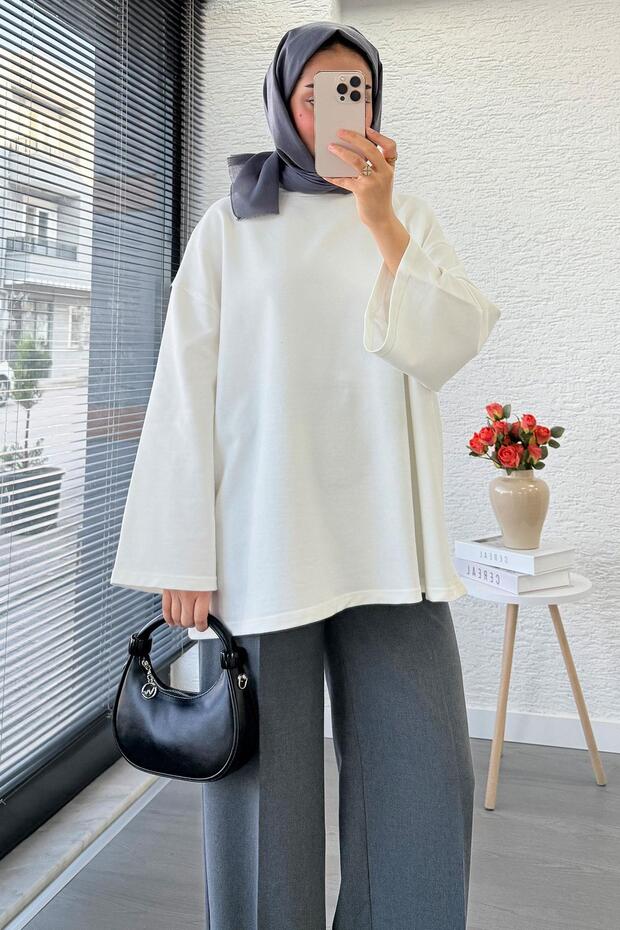 Volan Kol Basic Oversize Tunik – Ekru - 4