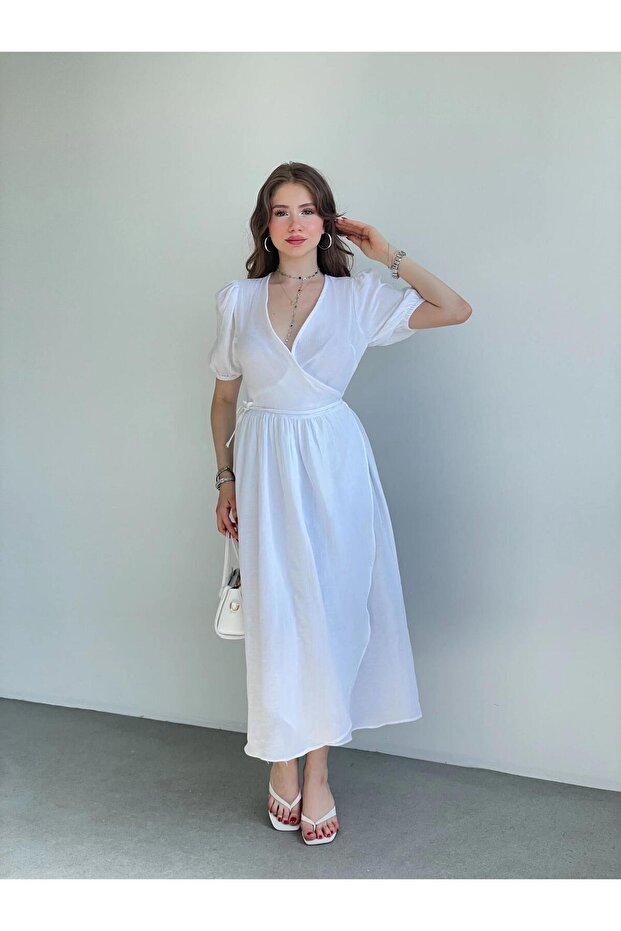 Müslin Kruvaze Elbise - 7