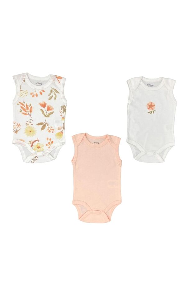Baby Girl Flower Garden 3-Piece Undershirt Badi Set Ecru 15009