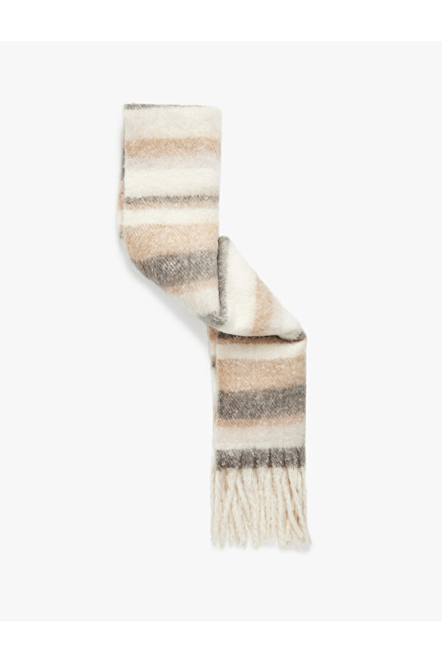 Striped Soft Textured Tasseled Long Scarf