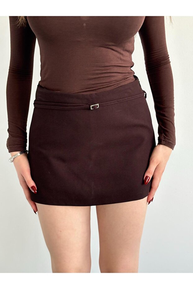 İnce Kemerli Şort Etek - 5