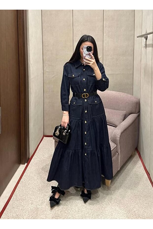 Siyah cepli kot elbise - 2