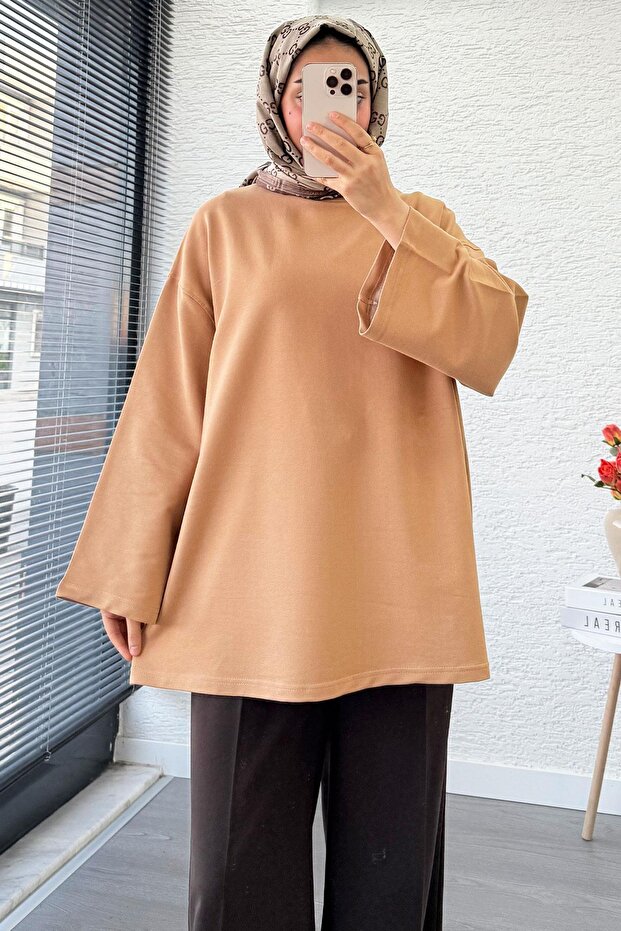 Volan Kol Basic Oversize Tunik – Bej - 8