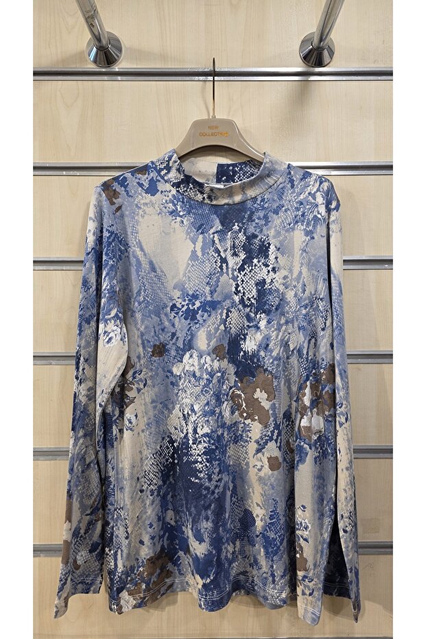 نصف الياقة المدورة منقوشة بلوزة - 3