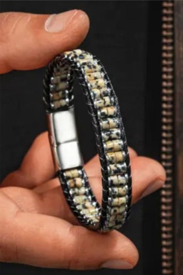 Men's Jasper Leather Cord Natural Stone Bracelet - Gift for Lover, Spouse, Father
