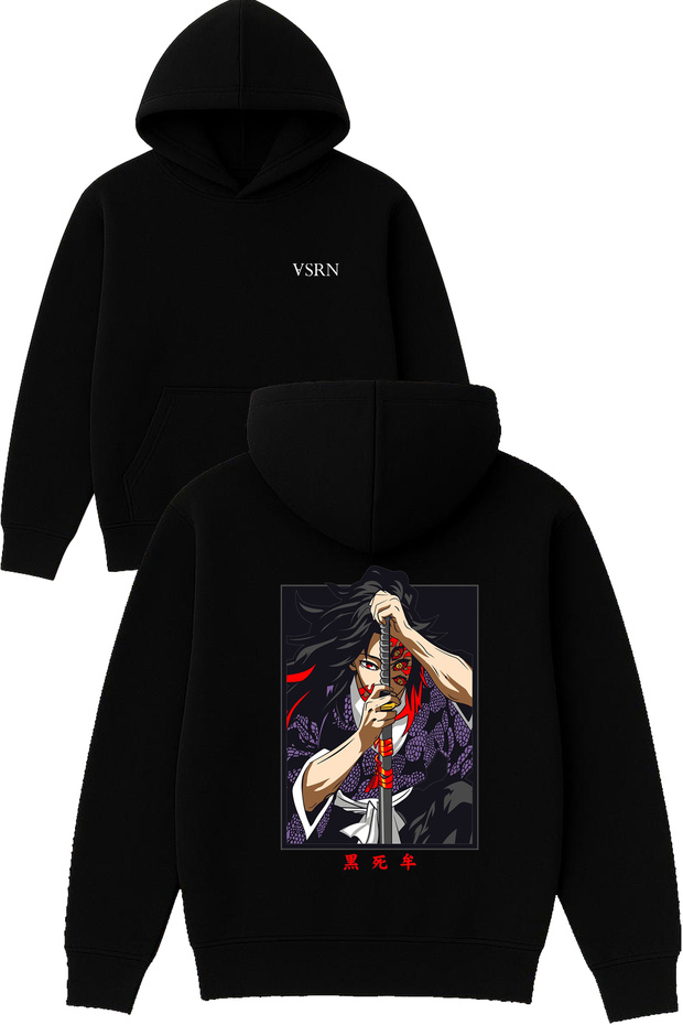 Gojo Anime Design Printed Oversized Black Hooded Sweatshirt