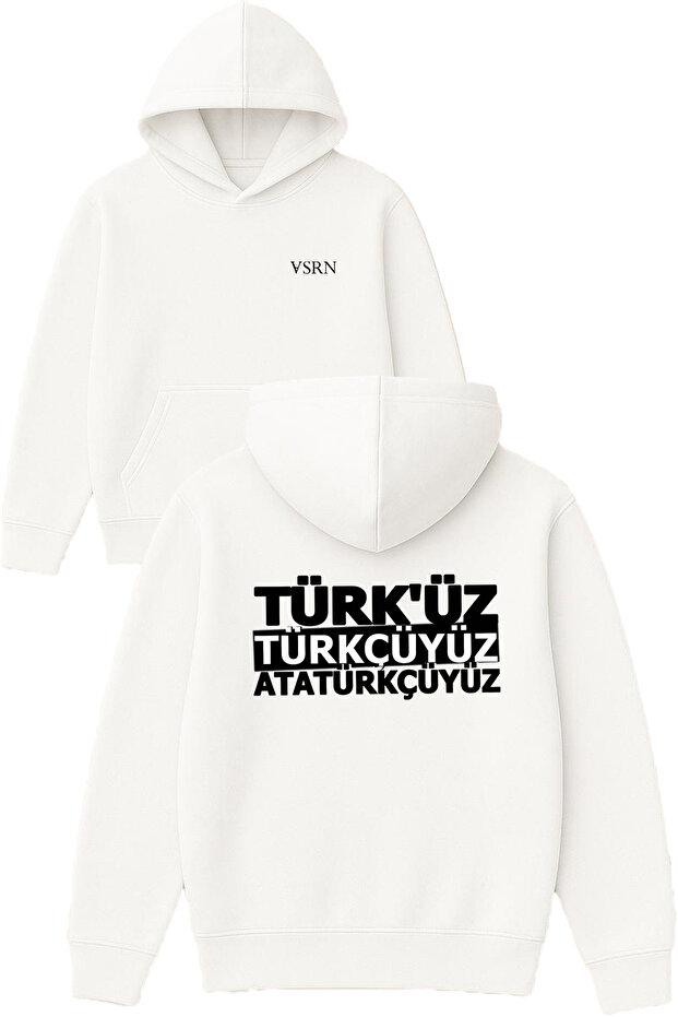 Turkish Design Printed Oversized White Hooded Sweatshirt