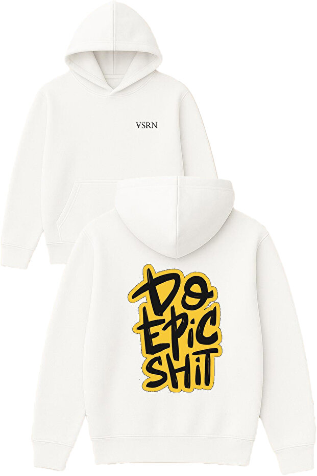 Do Epic Tasarım Printed Oversized White Hooded Sweatshirt
