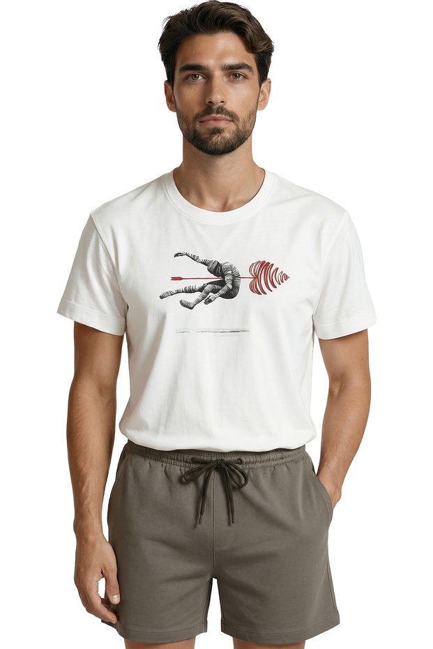 Figure Shot by Surrealist Arrow and Red Spiral Artistic Printed Premium Men's T-Shirt