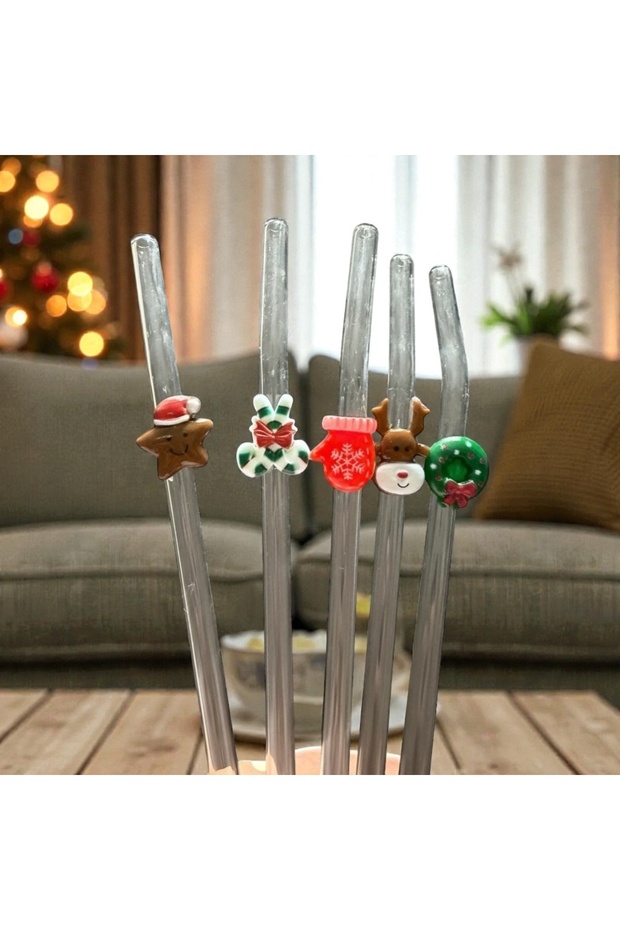 New Year Santa Claus 5Pcs Straws Set Christmas