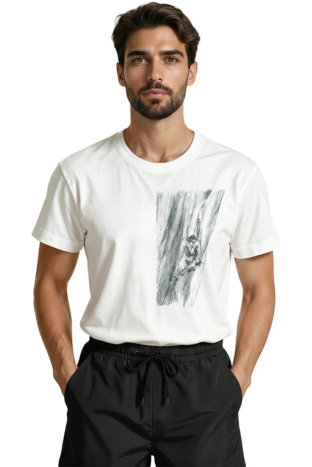 Climbing Mountaineer Sketch Printed Outdoor Design Premium Men's T-Shirt