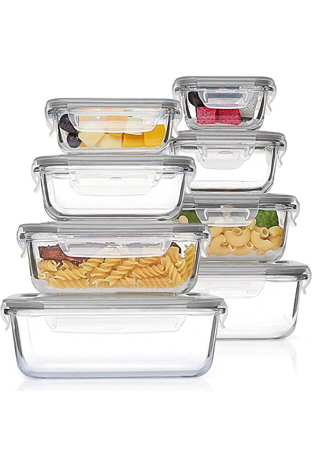 8 Pack Glass Meal Prep Containers with Leak Proof Locking Lids