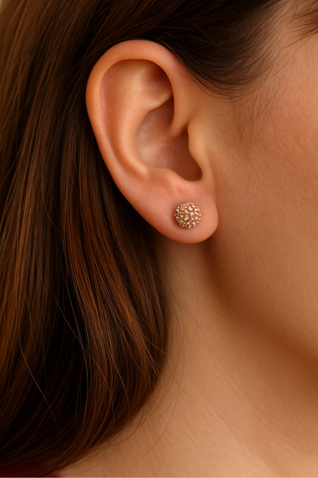 Salmon Color Stone Ball Earrings