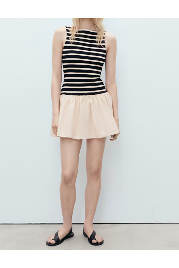 Rochie scurta, Crem/Negru - 1