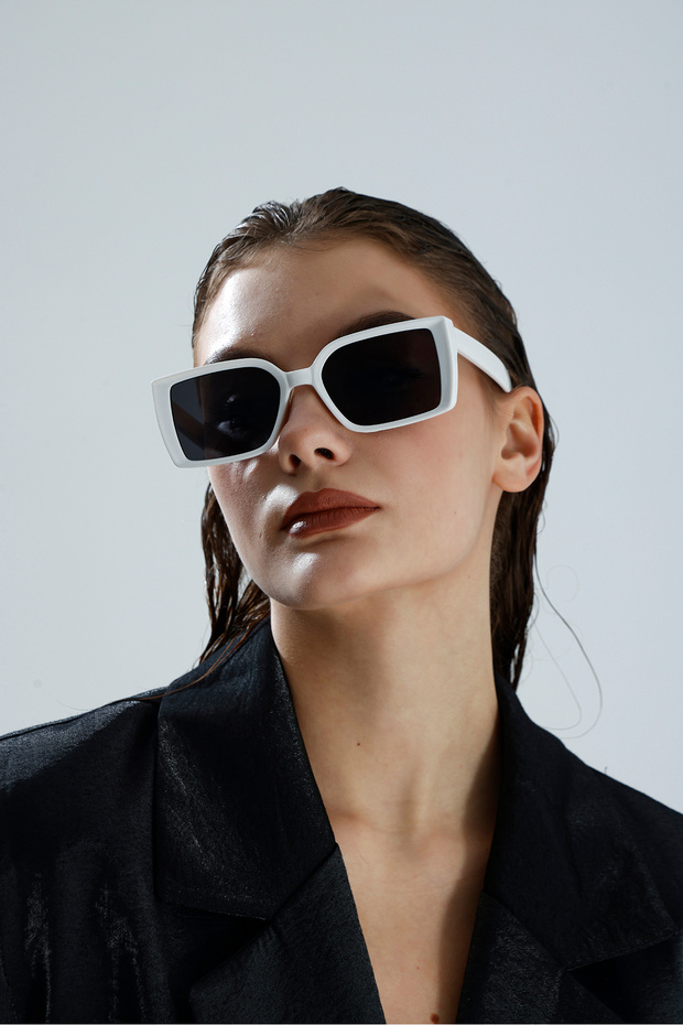 Nolita Rectangular Framed White Vintage Retro Glasses Uv Protection