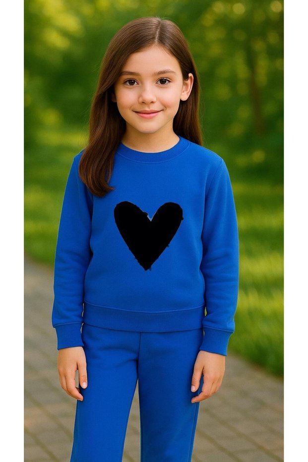 Children's Team Sweatshirt Black Heart B Printed Girls Boys Crew Neck3 4-5-6-7-8-9-10-11-12Years