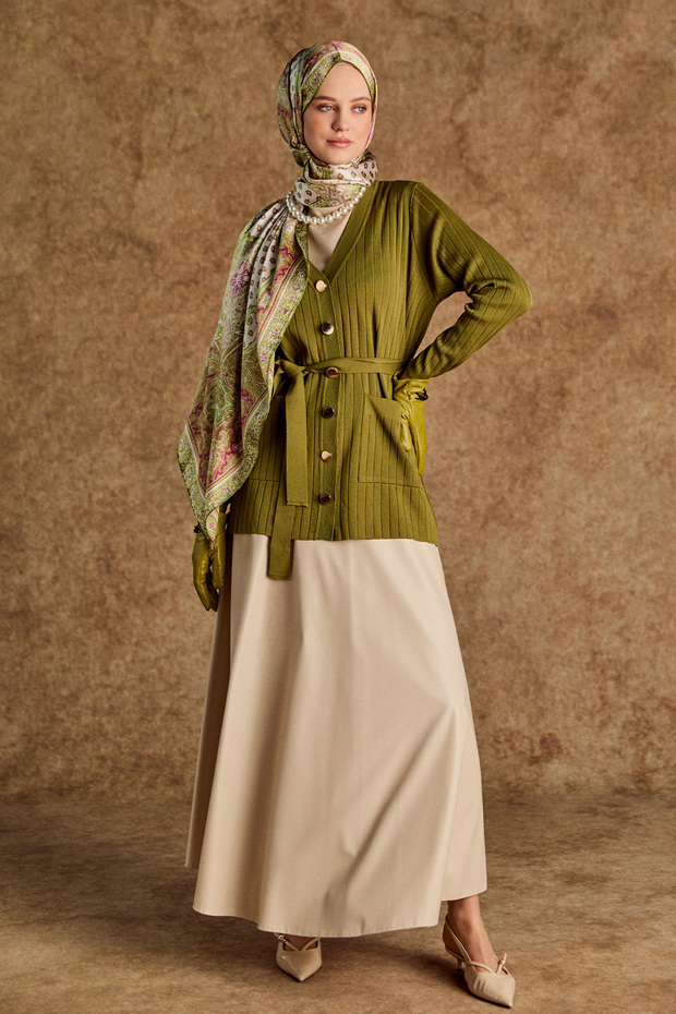 Çift Cepli Örme Triko Hırka - 1