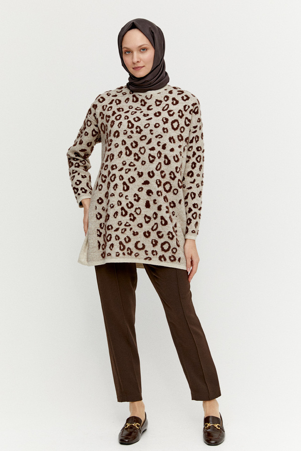 Leopar Detaylı Triko Tunik - 2