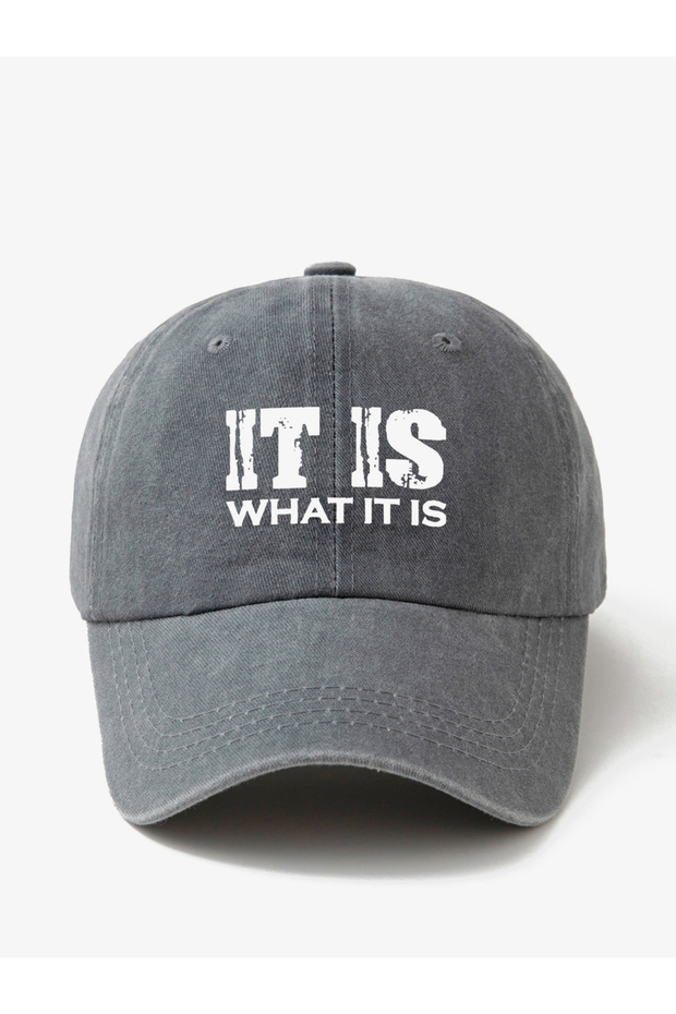 Grey Slogan Print Baseball Cap