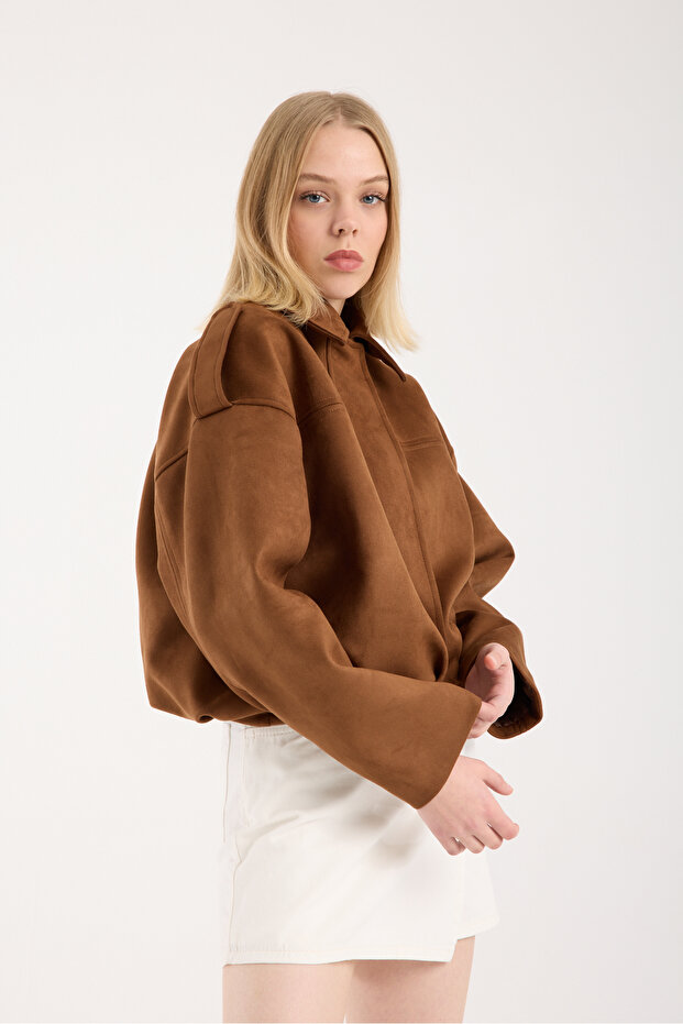 OVERSIZE CAMEL SÜET BOMBER CEKET - 7