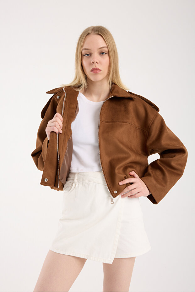 OVERSIZE CAMEL SÜET BOMBER CEKET - 1