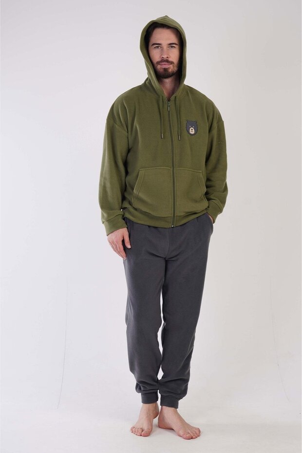 Fleece Hooded Low Shoulder Men's Pajamas K304159
