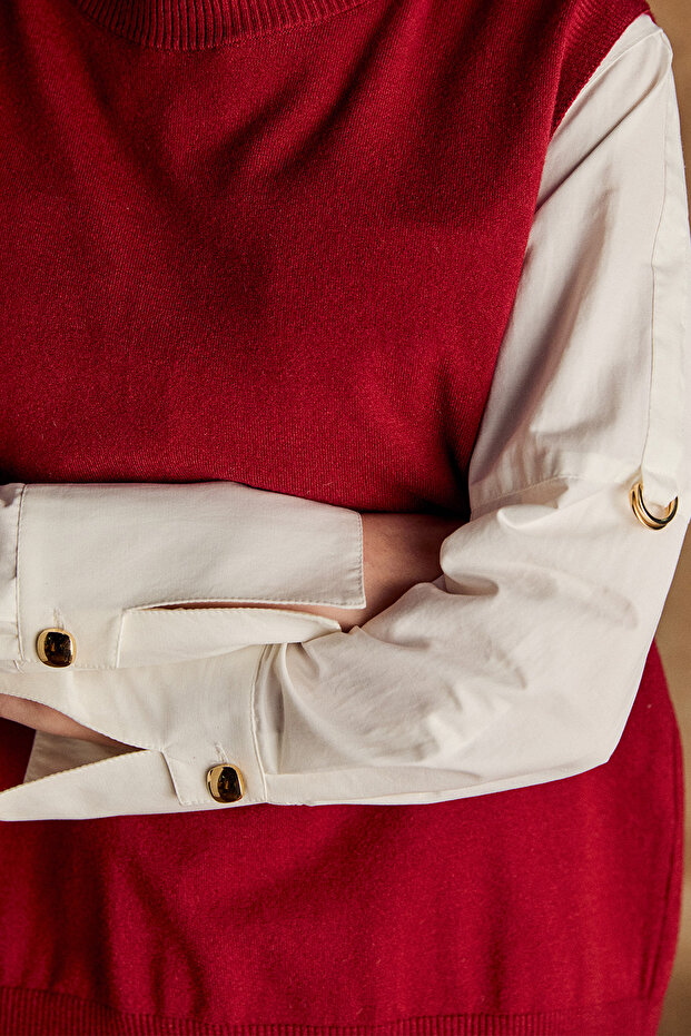 Süs Düğmeli Pencereli Süveter - 4