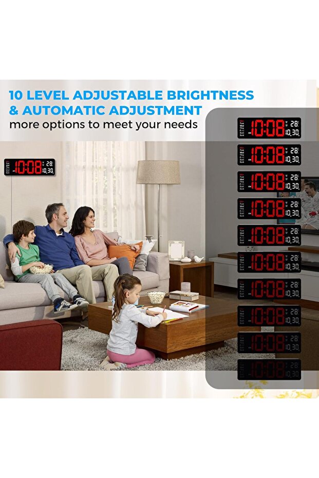 13" Digital Wall Clock with Remote, Dual Alarm, Timer, Temperature - Red - 5