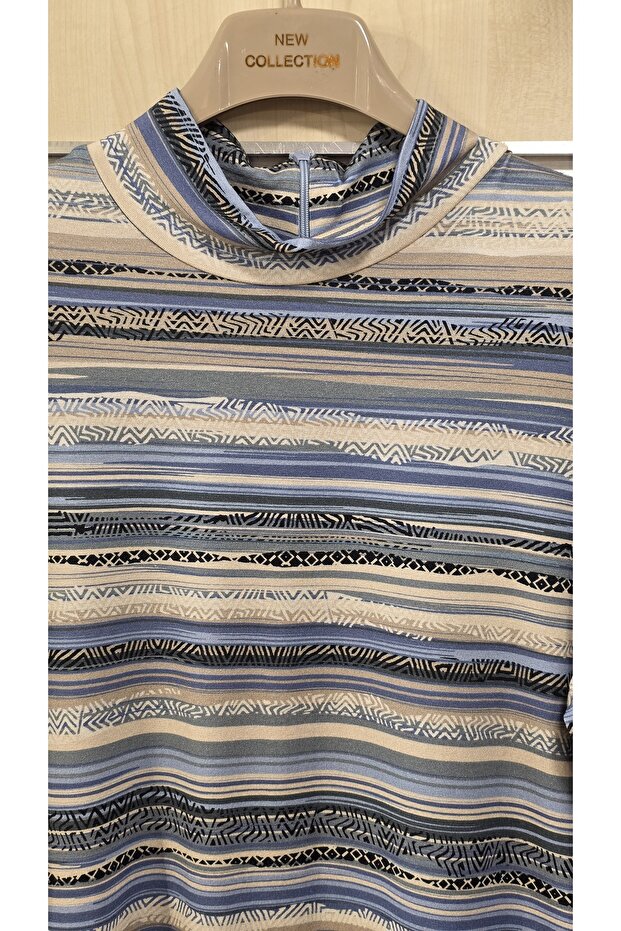 نصف الياقة المدورة منقوشة بلوزة - 5