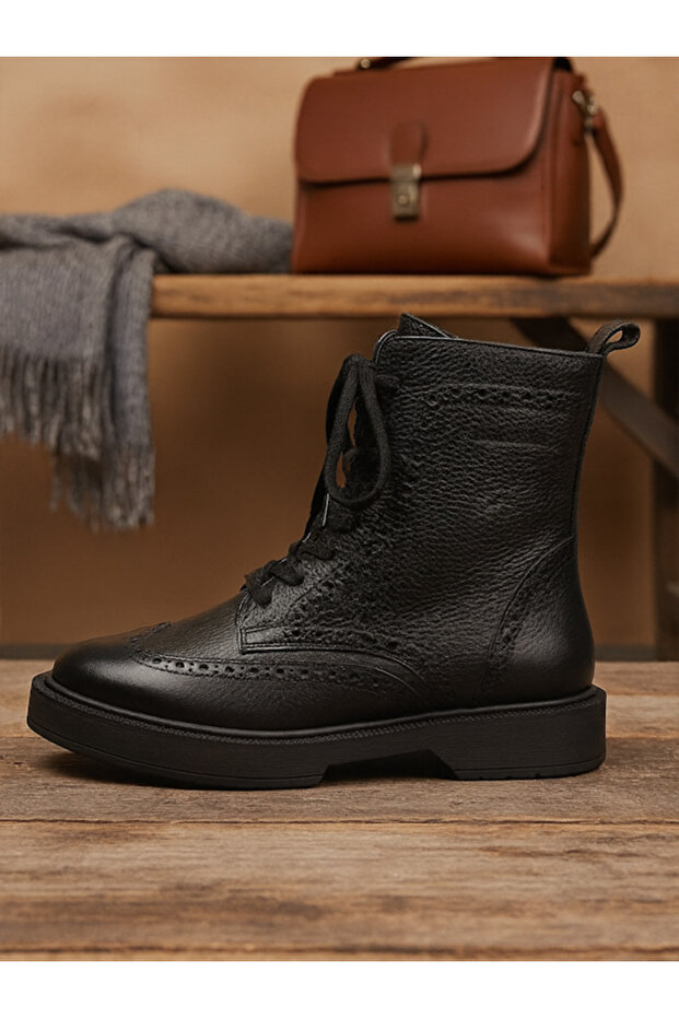 Hj-8309951-Z Black Skin Leather Women's Leather Boots