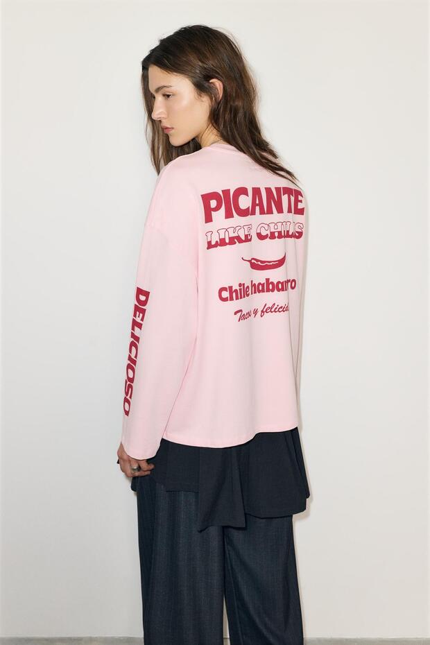 Acı biber grafik baskılı t-shirt - 3