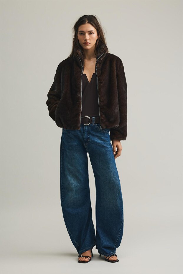 Dik yaka suni kürk ceket - 3