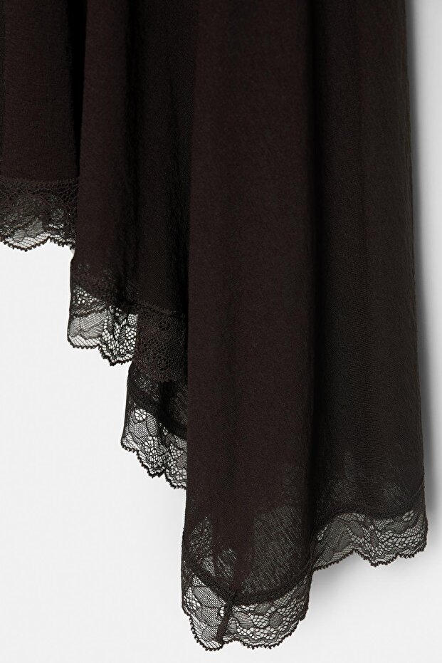 Asimetrik dantelli midi etek - 7