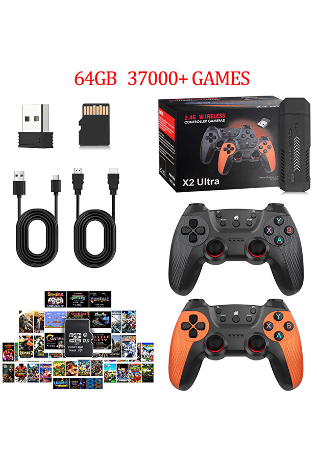 Retro Game Console with Games, Wireless Dual Controllers, HDMI Plug & Play TV Stick, 64G Storage