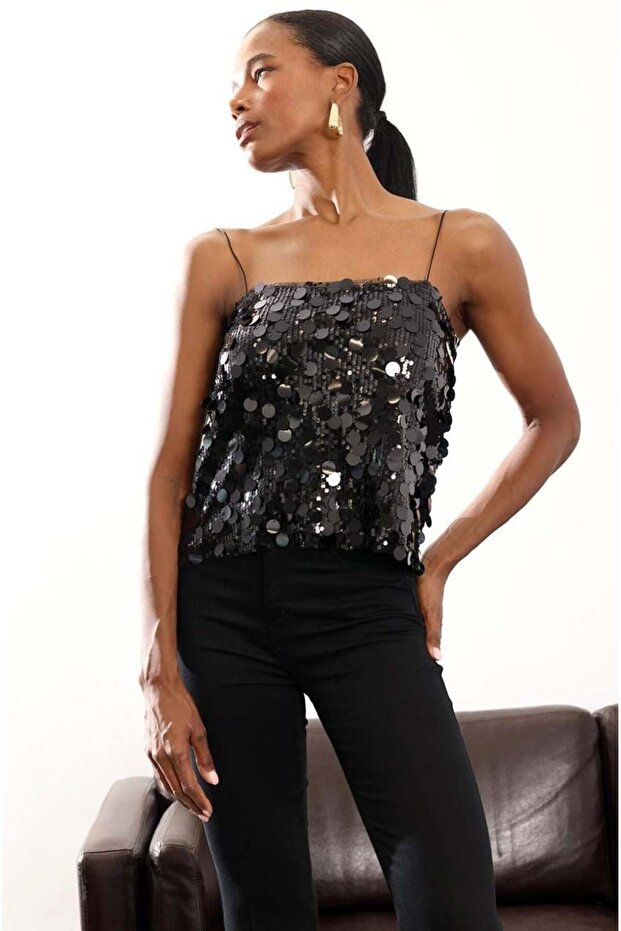 Kadın Askılı Pullu Bluz - 1