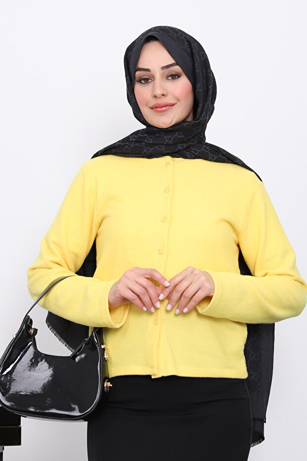 Yellow Buttoned Textured Cardigan