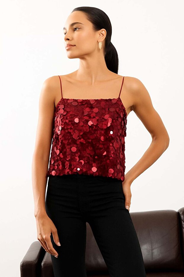 Kadın Askılı Pullu Bluz - 1