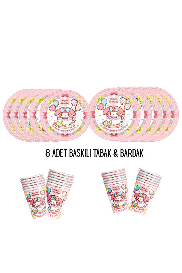 My Melody My Melody Theme Compatible Printed 8-Person Plate, Cup Birthday Set