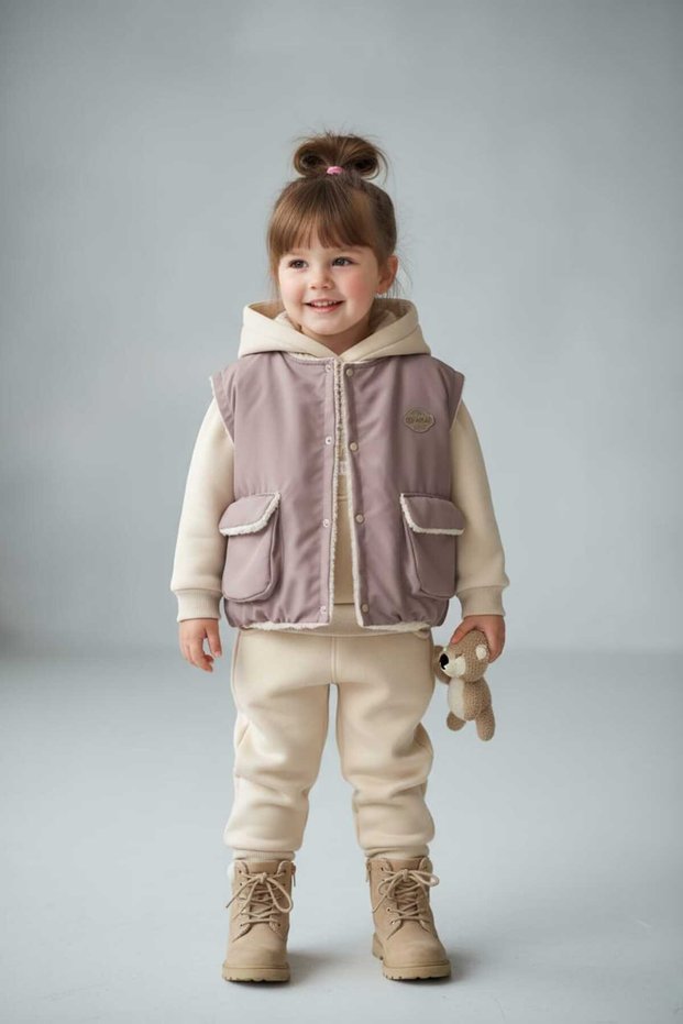 Winter, Hooded , Vest Set 3-Piece Unisex Baby Kids Set for Girls and Boys