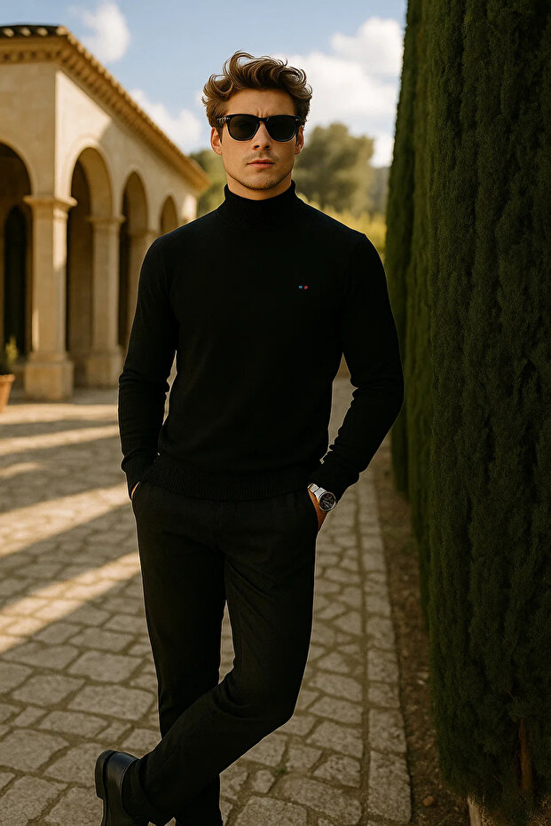 Erkek Basic Premium Comfort Uzun Siyah Kazak - 3