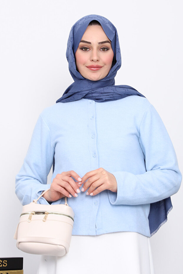 Baby Blue Buttoned Textured Cardigan