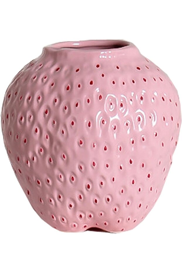 Strawberry Ceramic Vase (Pink, Handmade)